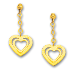 
14k Yellow Double Open Heart Shaped Drop Earrings
