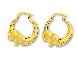 
14k Yellow Gold Elephant Hoop Earrings
