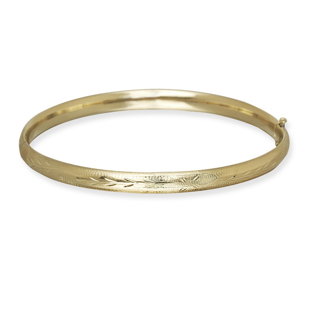 
14k Yellow Gold 5.0mm Florentine Round Dome Classic Bangle Bracelet With Clasp
