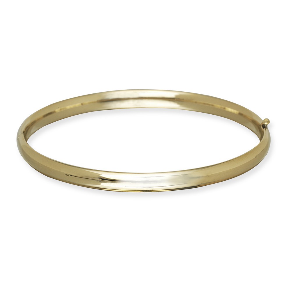 
14k Yellow Gold 5.0mm Plain Shiny Round Dome Classic Bangle Bracelet With Clasp
