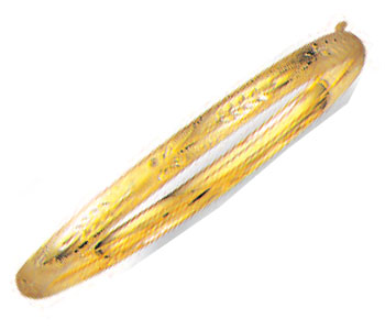 
10k Yellow Gold Shiny High Dome Flex Florentine Bangle Bracelet With Pattern
